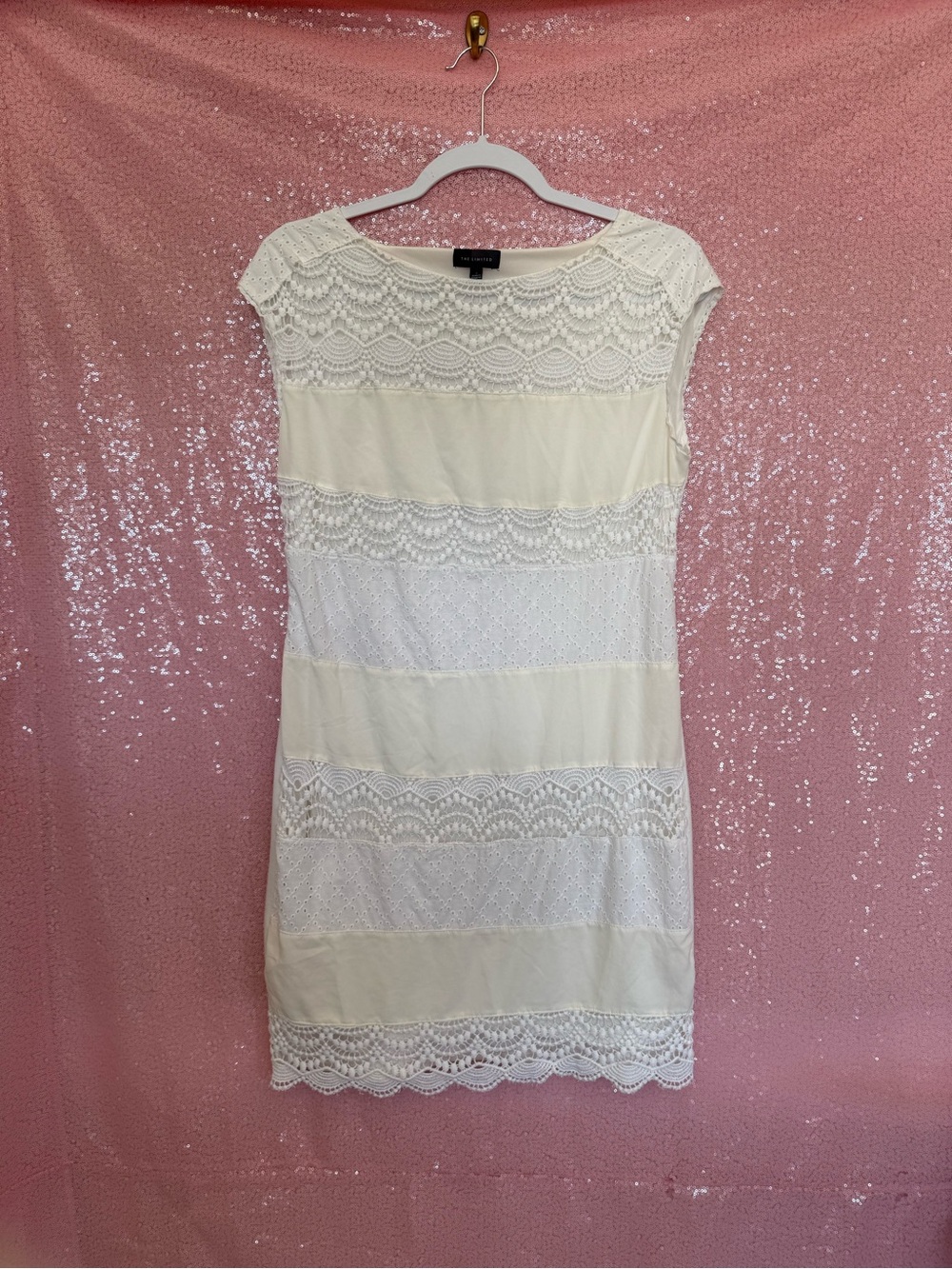 The Limited Cream Lace Panel Shift Dress G6